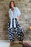 Basso Big Dot Balloon Cuff Pant Navy & White